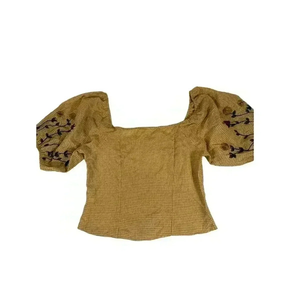 NWOT small Anthropologie Samant Chauhan Amabella yellow embroidered peasant top - Picture 4 of 7